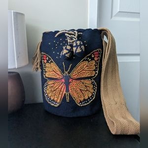 NEW Wayuu Bag Golden Butterfly/ Dark Blue/ Camel/ Handmade Bag/ Size L